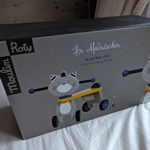 New Moulin Roty "Les Moustaches" "Cat" Ride-On/Push Along Stroller
